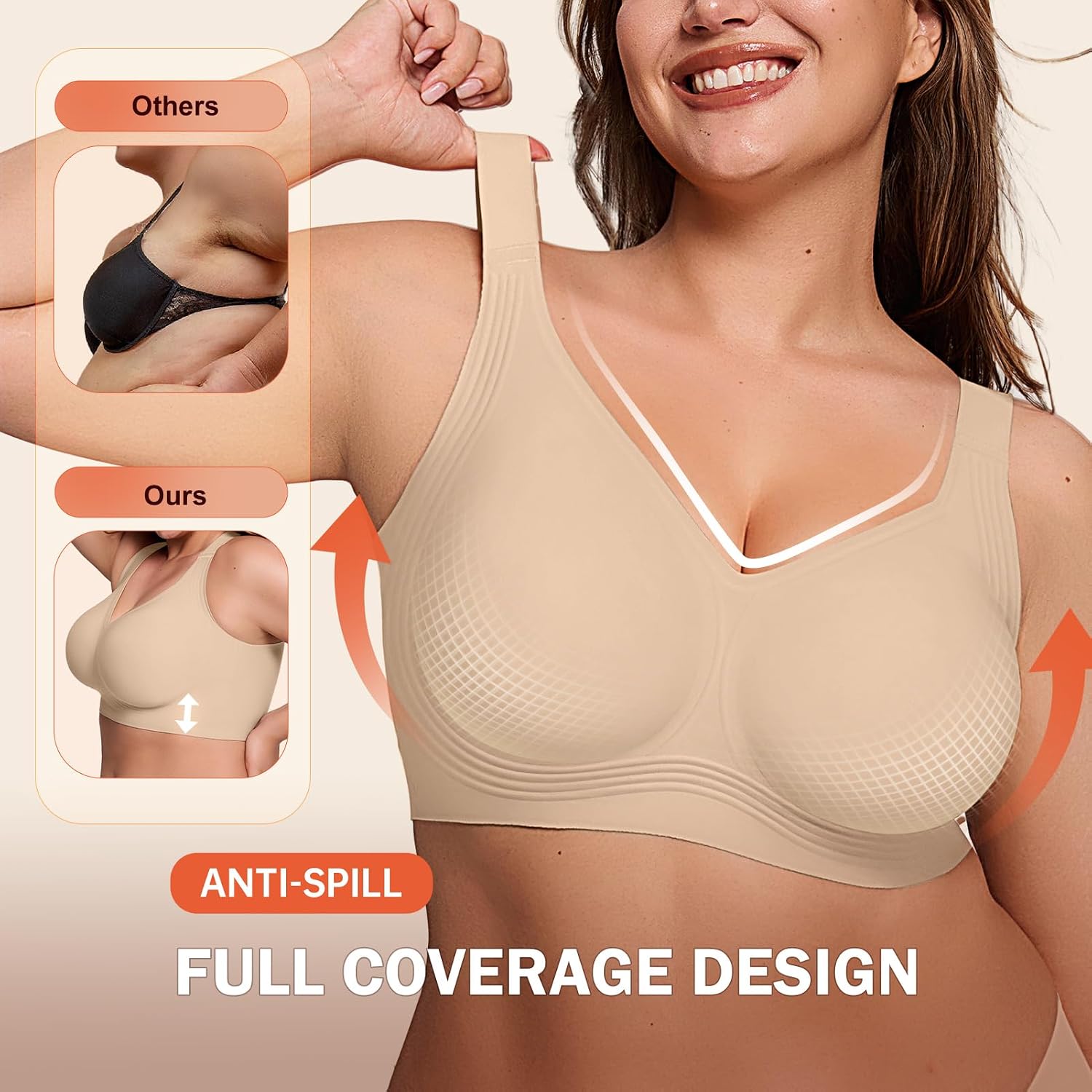 LetsJoli Bras for Women Supportive Wireless Push Up Bra Full Coverage No Underwire Seamless Plus Size for Older Women
