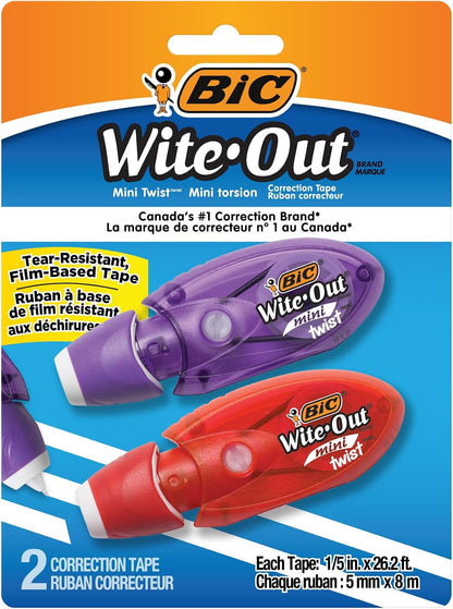 BIC Wite-Out EZ Correct Correction Tape, White, No Dry Time, Tear Resistant Tape, 2-Count
