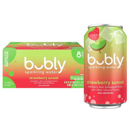 bubly Sparkling Water, Strawberry Sunset, 12 fl oz Cans (8 Pack) | Zero Calorie Seltzer