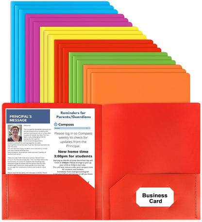 Plastic Folders with Pockets, 6 Color Heavy Duty Two Pocket Folder Business Card Holder for Office High School