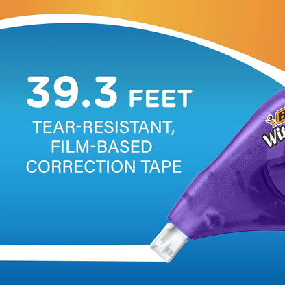 BIC Wite-Out EZ Correct Correction Tape, White, No Dry Time, Tear Resistant Tape, 2-Count