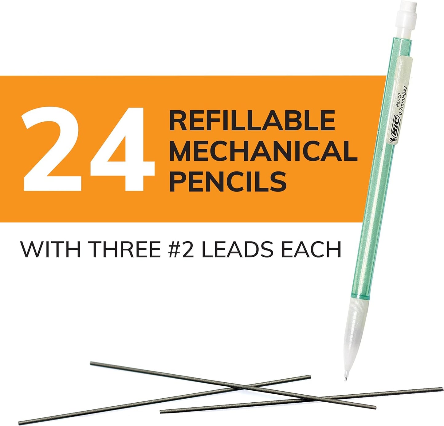 BIC Xtra-Smooth Pastel Mechanical Pencils with Erasers, Medium Point (0.7mm), 24-Count Pack, Bulk Mechanical Pencils for School or Office Supplies