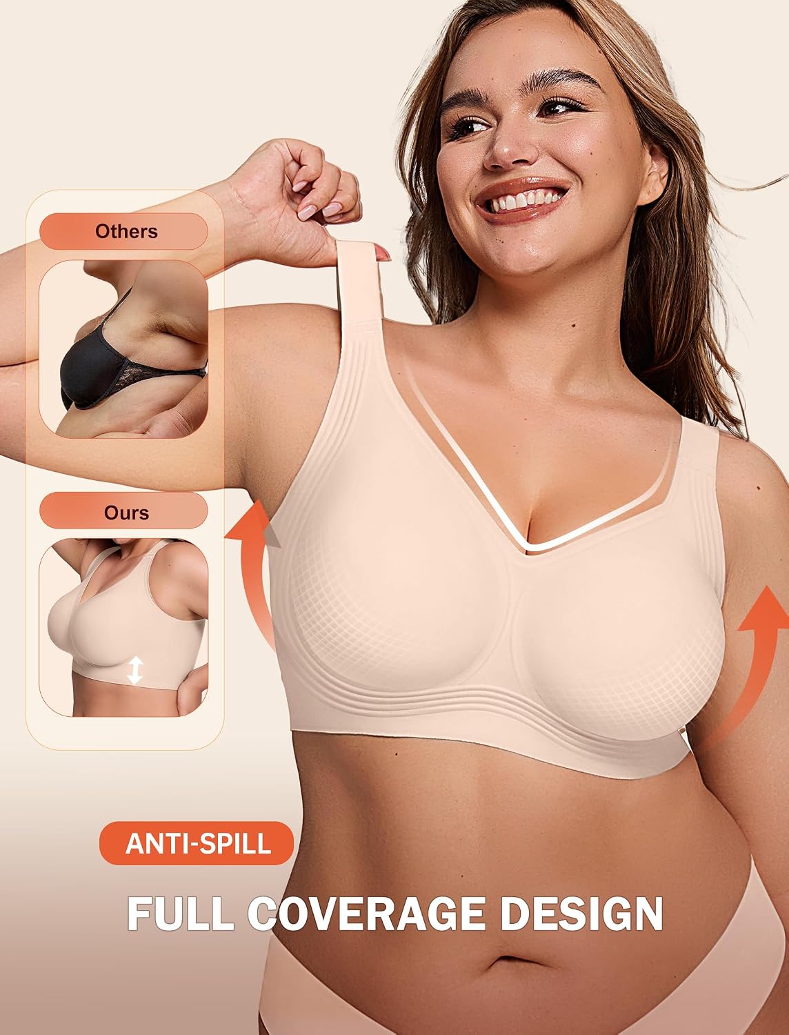 LetsJoli Bras for Women Supportive Wireless Push Up Bra Full Coverage No Underwire Seamless Plus Size for Older Women