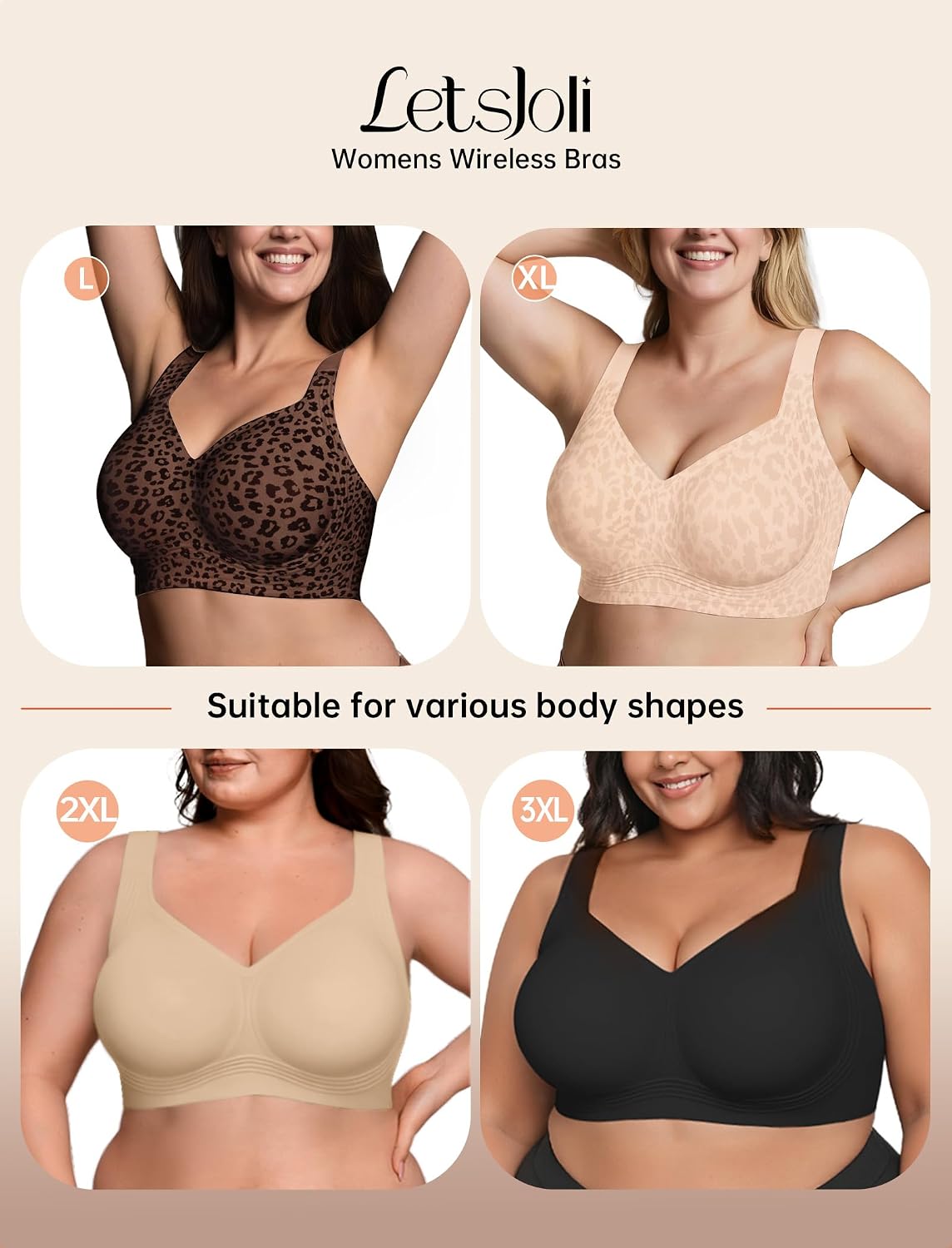 LetsJoli Bras for Women Supportive Wireless Push Up Bra Full Coverage No Underwire Seamless Plus Size for Older Women