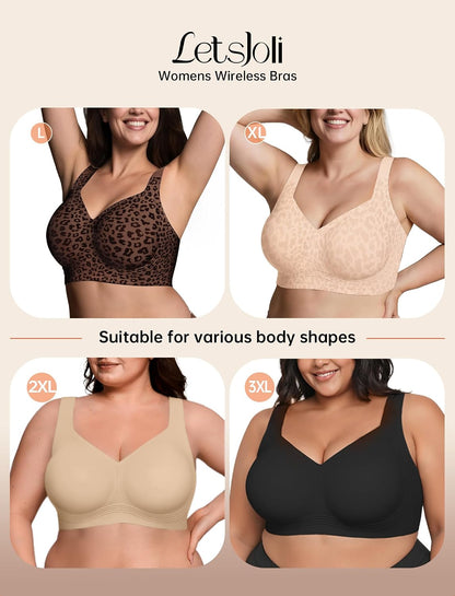 LetsJoli Bras for Women Supportive Wireless Push Up Bra Full Coverage No Underwire Seamless Plus Size for Older Women