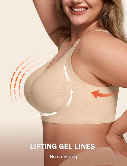 LetsJoli Bras for Women Supportive Wireless Push Up Bra Full Coverage No Underwire Seamless Plus Size for Older Women