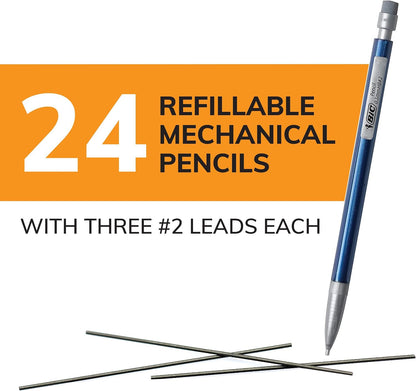 BIC Xtra-Smooth Pastel Mechanical Pencils with Erasers, Medium Point (0.7mm), 24-Count Pack, Bulk Mechanical Pencils for School or Office Supplies
