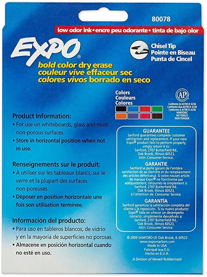 EXPO Dry Erase Markers, Low Odor Ink, Chisel Tip, 8 Count - Whiteboard, Calendar, Organization, Essential Supplies for Office, School, Classroom, Teachers