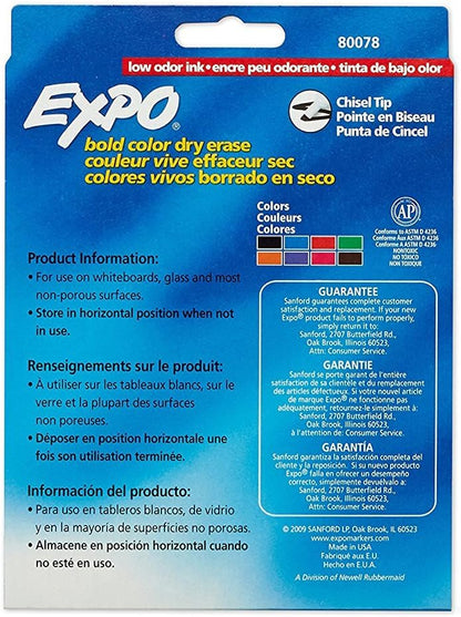 EXPO Dry Erase Markers, Low Odor Ink, Chisel Tip, 8 Count - Whiteboard, Calendar, Organization, Essential Supplies for Office, School, Classroom, Teachers