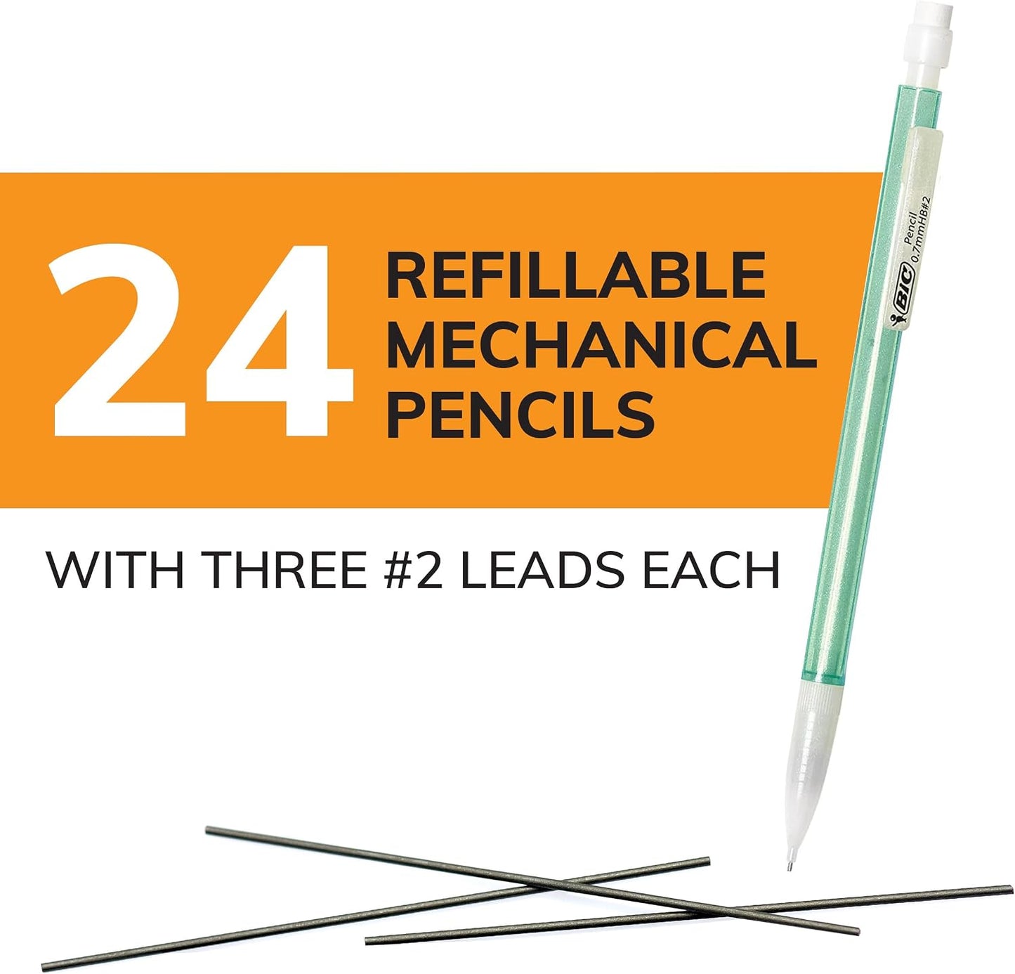 BIC Xtra-Smooth Pastel Mechanical Pencils with Erasers, Medium Point (0.7mm), 24-Count Pack, Bulk Mechanical Pencils for School or Office Supplies
