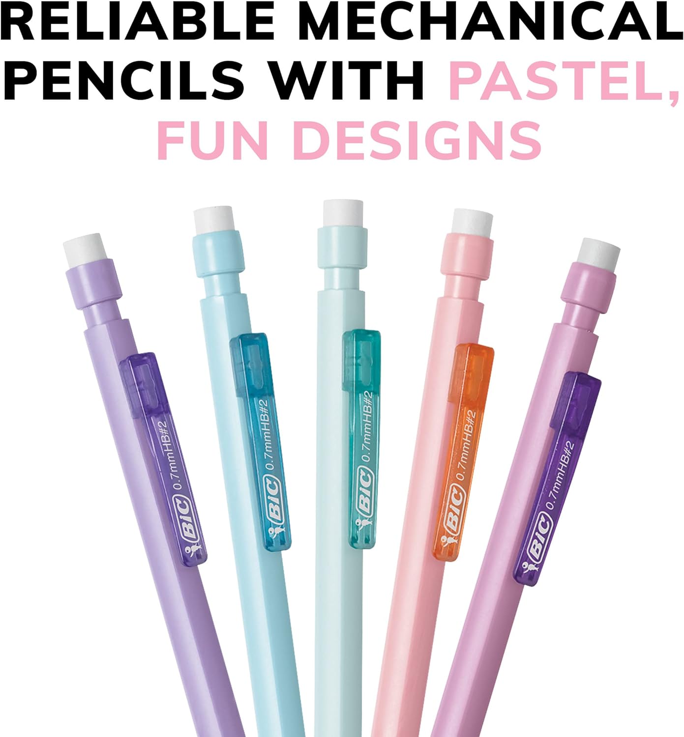 BIC Xtra-Smooth Pastel Mechanical Pencils with Erasers, Medium Point (0.7mm), 24-Count Pack, Bulk Mechanical Pencils for School or Office Supplies