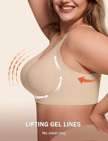 LetsJoli Bras for Women Supportive Wireless Push Up Bra Full Coverage No Underwire Seamless Plus Size for Older Women