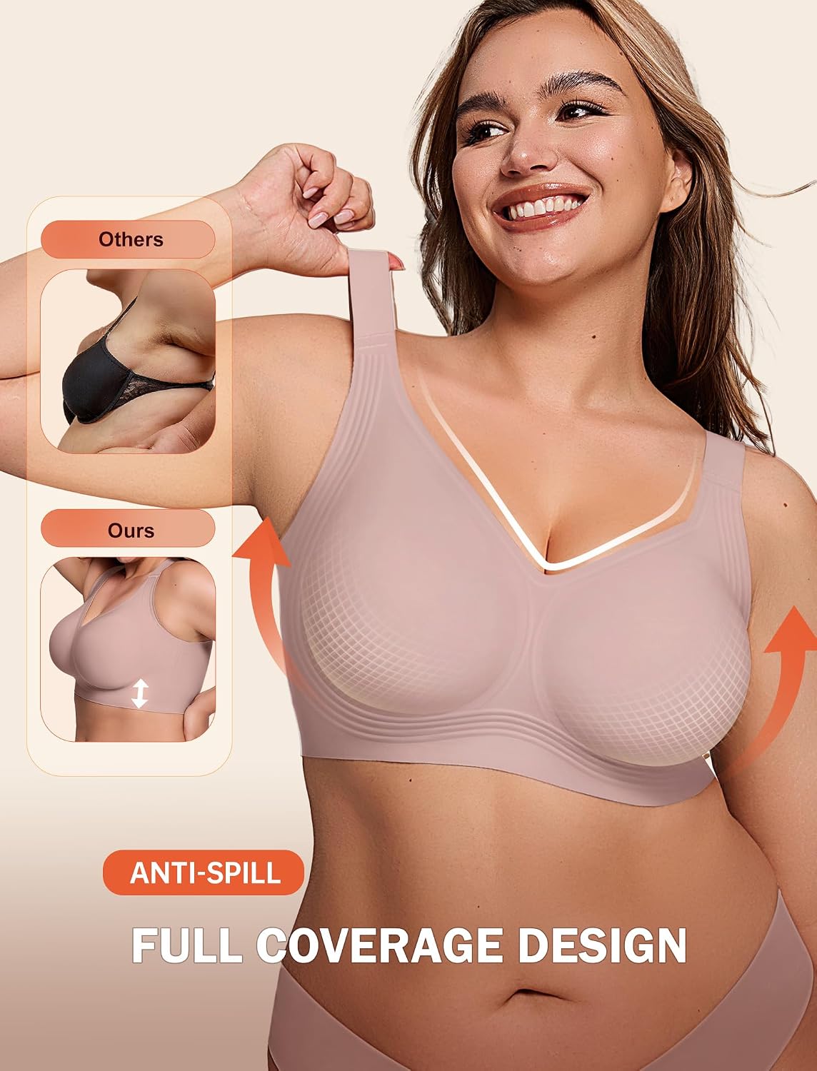 LetsJoli Bras for Women Supportive Wireless Push Up Bra Full Coverage No Underwire Seamless Plus Size for Older Women