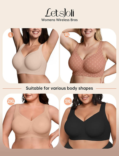 LetsJoli Bras for Women Supportive Wireless Push Up Bra Full Coverage No Underwire Seamless Plus Size for Older Women