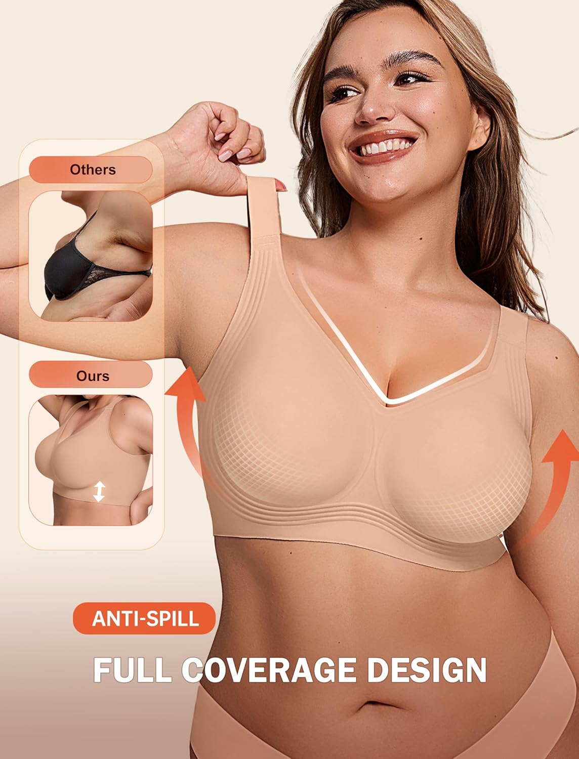 LetsJoli Bras for Women Supportive Wireless Push Up Bra Full Coverage No Underwire Seamless Plus Size for Older Women