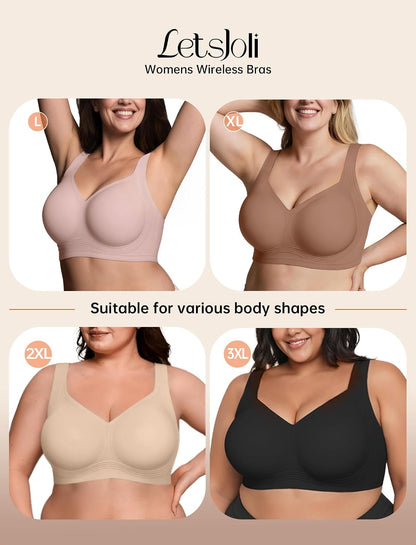 LetsJoli Bras for Women Supportive Wireless Push Up Bra Full Coverage No Underwire Seamless Plus Size for Older Women