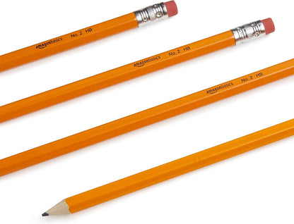 Amazon Basics Wood-Cased #2 HB School Pencils with Erasers for Writing and Drawing, Pre-sharpened, Soft Strong Lead, Orange, 30 Count