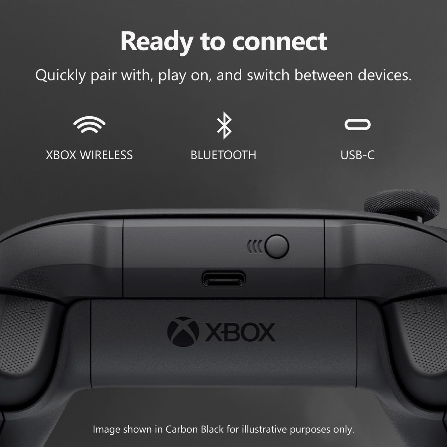 XBOX Wireless Gaming Controller | Carbon Black | Console, PC, & Cloud Devices | Textured Grip | Wireless, Bluetooth, USB-C Connectivity