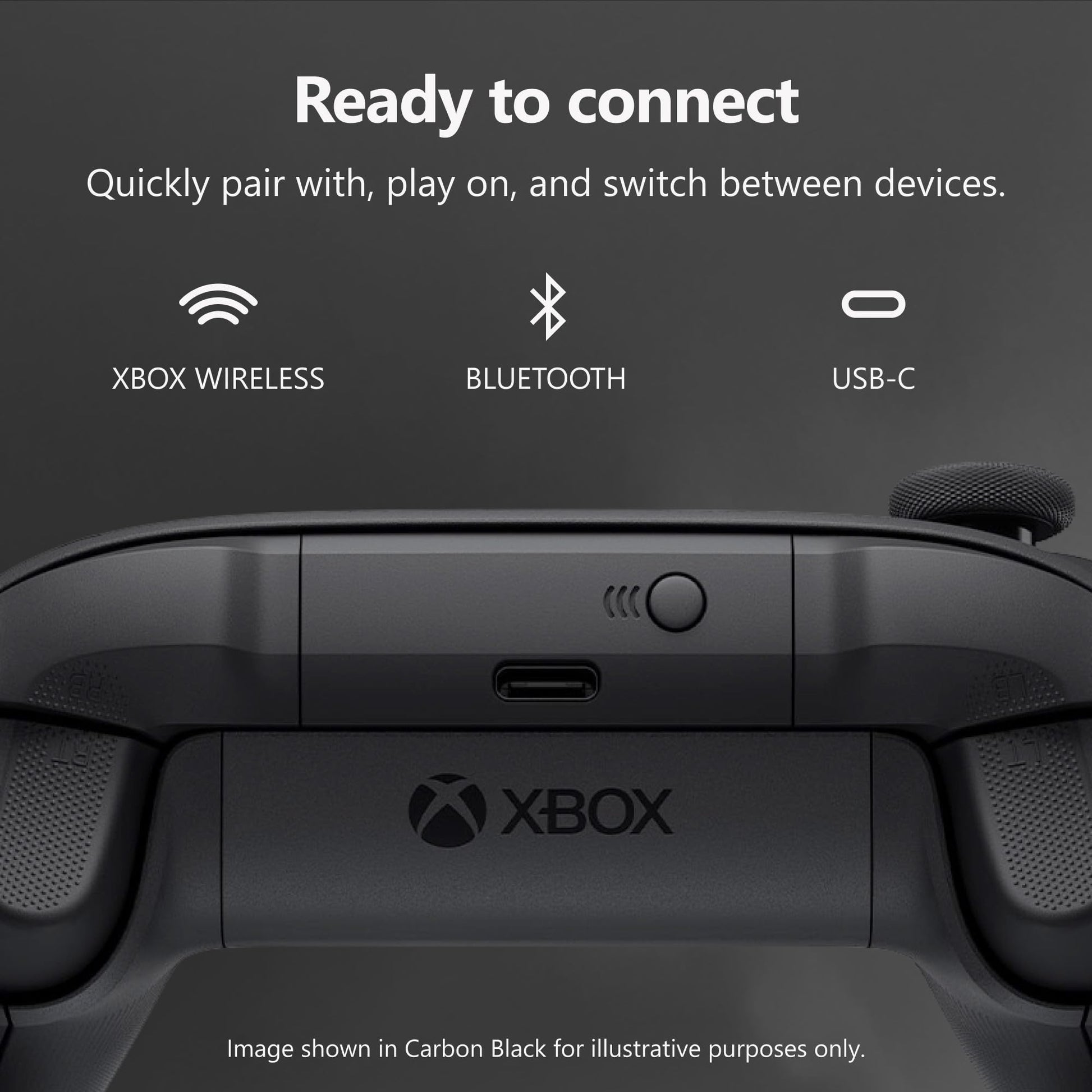 XBOX Wireless Gaming Controller | Carbon Black | Console, PC, & Cloud Devices | Textured Grip | Wireless, Bluetooth, USB-C Connectivity