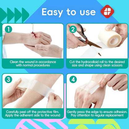 LIFARA Hydrocolloid Roll for Wound Care - Cut-to-Size, Hydrocolloid Patch Bandages with Self-Adhesive, Ultra Absorbent & Waterproof, First Aid Kit Essential (11.8mil/ 0.3mm Thickness, 2in*8ft)