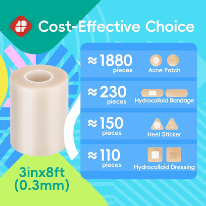 LIFARA Hydrocolloid Roll for Wound Care - Cut-to-Size, Hydrocolloid Patch Bandages with Self-Adhesive, Ultra Absorbent & Waterproof, First Aid Kit Essential (11.8mil/ 0.3mm Thickness, 2in*8ft)