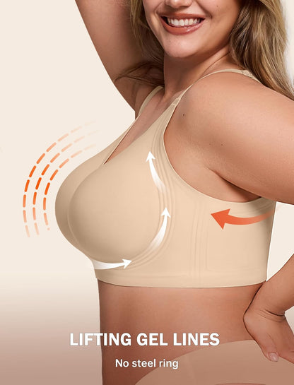 LetsJoli Bras for Women Supportive Wireless Push Up Bra Full Coverage No Underwire Seamless Plus Size for Older Women