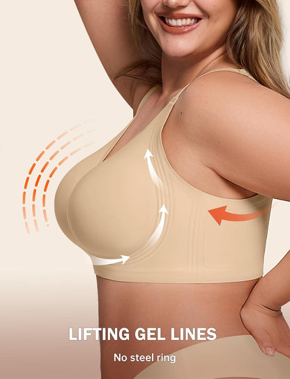 LetsJoli Bras for Women Supportive Wireless Push Up Bra Full Coverage No Underwire Seamless Plus Size for Older Women