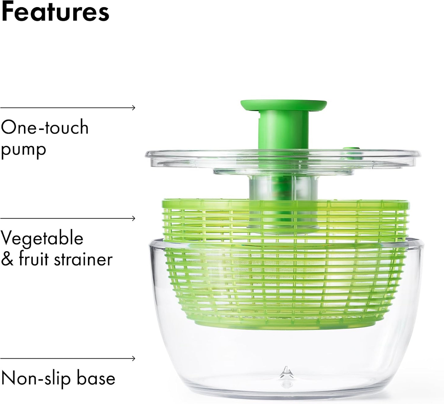 OXO Good Grips Salad Spinner | Lettuce Spinner | Fruit Washer | Fruit Washing Bowl with Strainer | Vegetable Cleaner | Salad Cleaner | Lettuce Washer | 6.22 Quart Capacity
