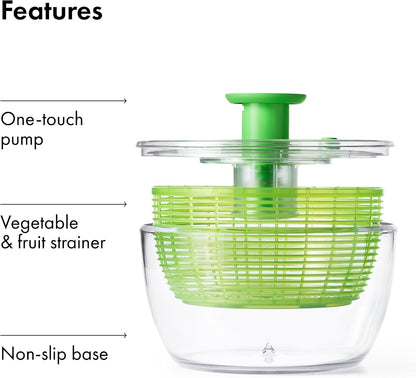 OXO Good Grips Salad Spinner | Lettuce Spinner | Fruit Washer | Fruit Washing Bowl with Strainer | Vegetable Cleaner | Salad Cleaner | Lettuce Washer | 6.22 Quart Capacity