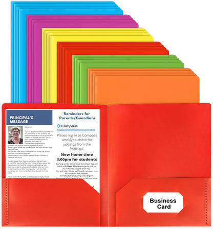 Plastic Folders with Pockets, 6 Color Heavy Duty Two Pocket Folder Business Card Holder for Office High School