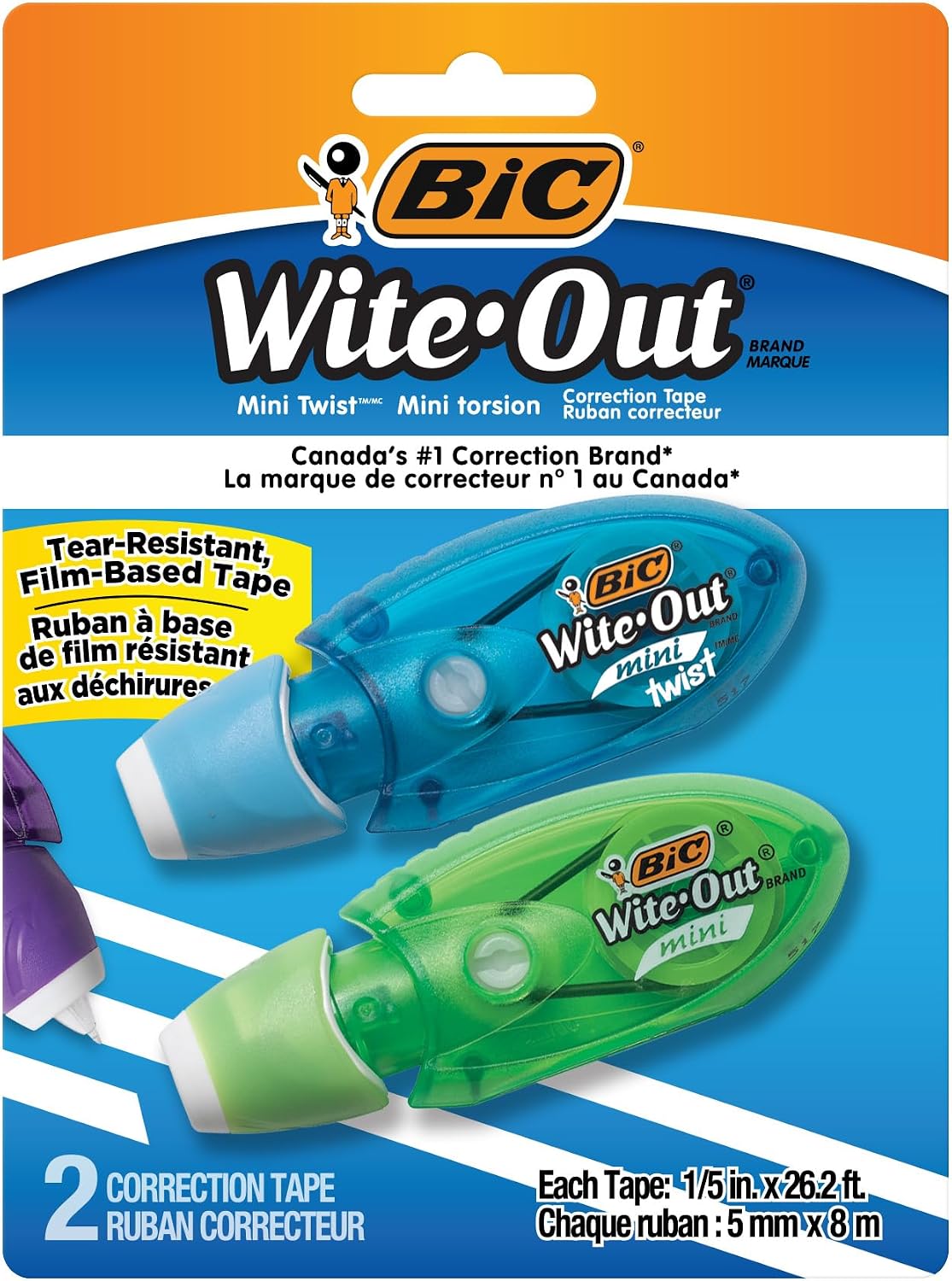 BIC Wite-Out EZ Correct Correction Tape, White, No Dry Time, Tear Resistant Tape, 2-Count