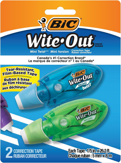 BIC Wite-Out EZ Correct Correction Tape, White, No Dry Time, Tear Resistant Tape, 2-Count