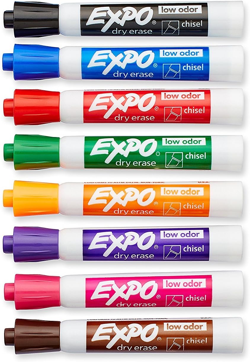 EXPO Dry Erase Markers, Low Odor Ink, Chisel Tip, 8 Count - Whiteboard, Calendar, Organization, Essential Supplies for Office, School, Classroom, Teachers