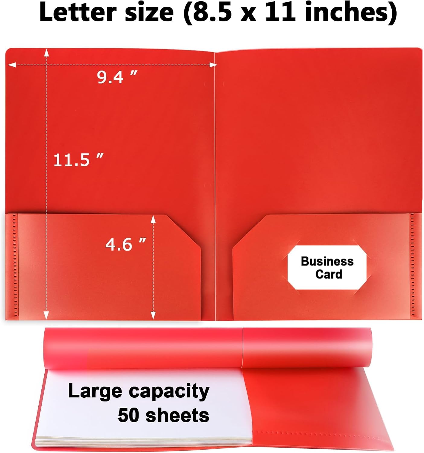 Plastic Folders with Pockets, 6 Color Heavy Duty Two Pocket Folder Business Card Holder for Office High School