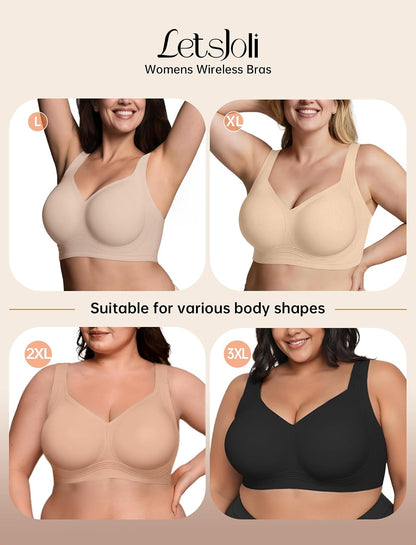 LetsJoli Bras for Women Supportive Wireless Push Up Bra Full Coverage No Underwire Seamless Plus Size for Older Women