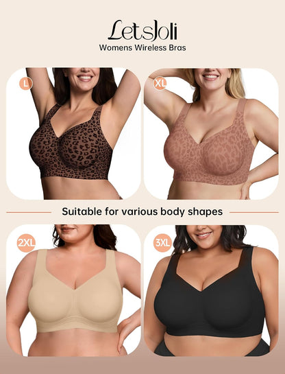 LetsJoli Bras for Women Supportive Wireless Push Up Bra Full Coverage No Underwire Seamless Plus Size for Older Women