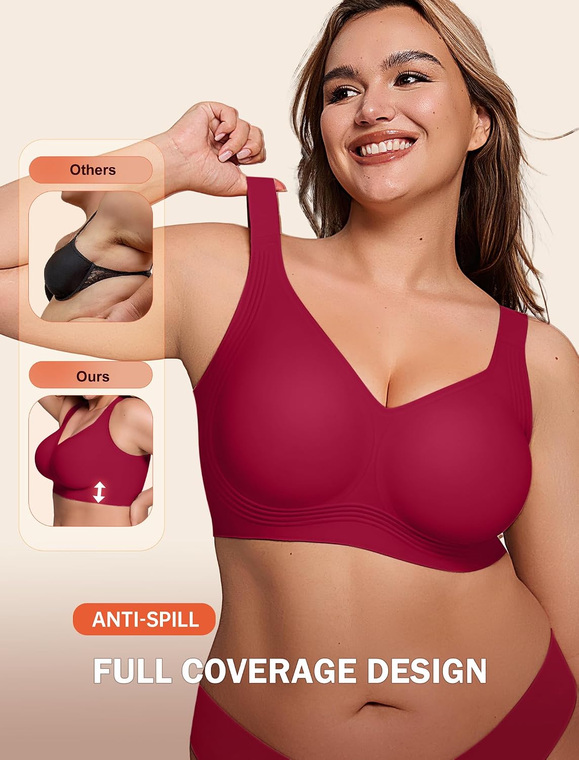 LetsJoli Bras for Women Supportive Wireless Push Up Bra Full Coverage No Underwire Seamless Plus Size for Older Women
