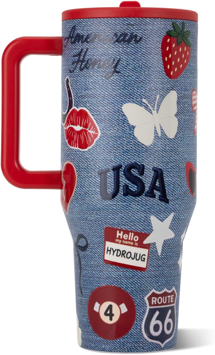HydroJug Traveler 32oz, Insulated Tumbler with Handle & Straw, Pink Sand