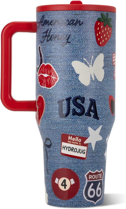 HydroJug Traveler 32oz, Insulated Tumbler with Handle & Straw, Pink Sand