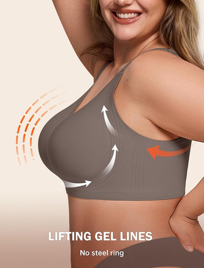 LetsJoli Bras for Women Supportive Wireless Push Up Bra Full Coverage No Underwire Seamless Plus Size for Older Women