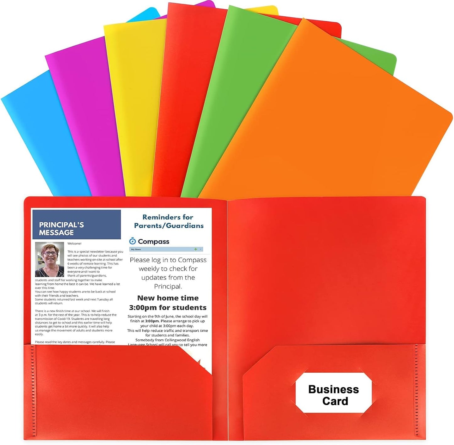 Plastic Folders with Pockets, 6 Color Heavy Duty Two Pocket Folder Business Card Holder for Office High School