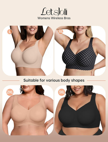 LetsJoli Bras for Women Supportive Wireless Push Up Bra Full Coverage No Underwire Seamless Plus Size for Older Women