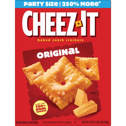 Cheez-It Cheese Crackers, Baked Snack Crackers, Lunch Snacks, Party Size, Original, 25oz Box (1 Box)