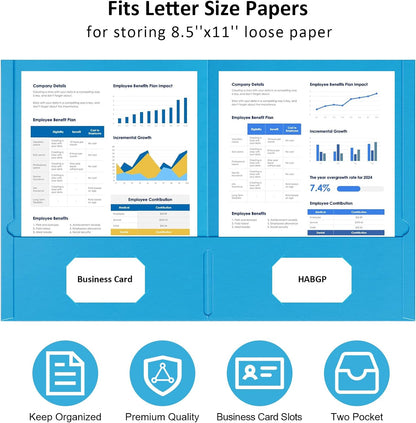 Plastic Folders with Pockets, 6 Color Heavy Duty Two Pocket Folder Business Card Holder for Office High School