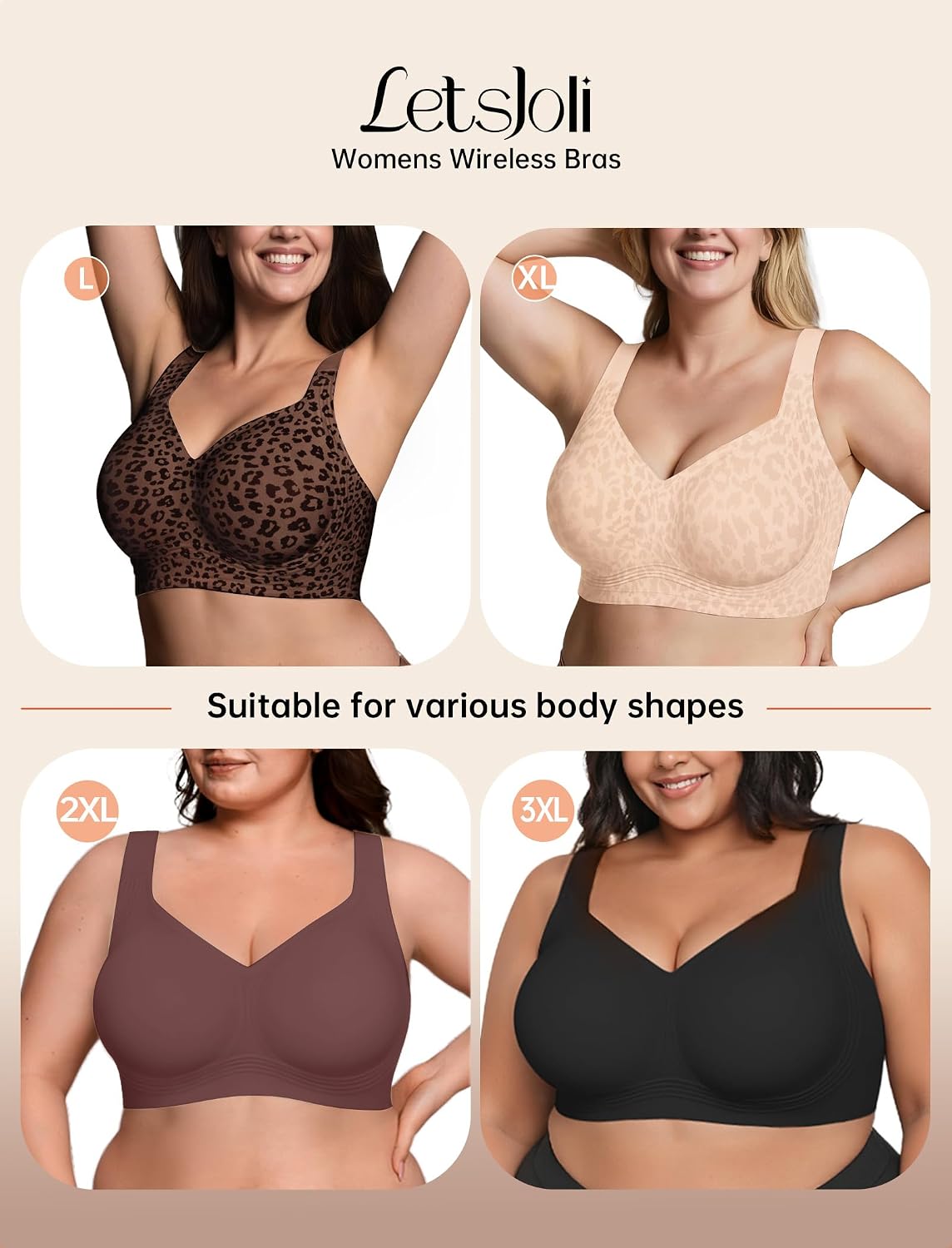 LetsJoli Bras for Women Supportive Wireless Push Up Bra Full Coverage No Underwire Seamless Plus Size for Older Women