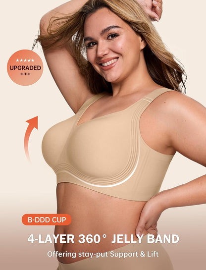 LetsJoli Bras for Women Supportive Wireless Push Up Bra Full Coverage No Underwire Seamless Plus Size for Older Women