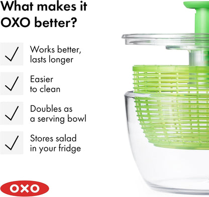 OXO Good Grips Salad Spinner | Lettuce Spinner | Fruit Washer | Fruit Washing Bowl with Strainer | Vegetable Cleaner | Salad Cleaner | Lettuce Washer | 6.22 Quart Capacity