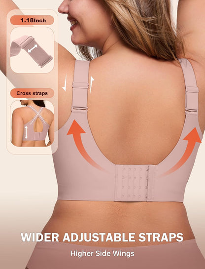 LetsJoli Bras for Women Supportive Wireless Push Up Bra Full Coverage No Underwire Seamless Plus Size for Older Women