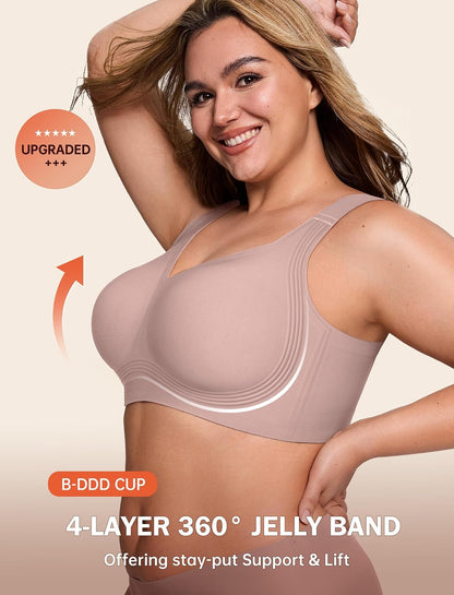 LetsJoli Bras for Women Supportive Wireless Push Up Bra Full Coverage No Underwire Seamless Plus Size for Older Women
