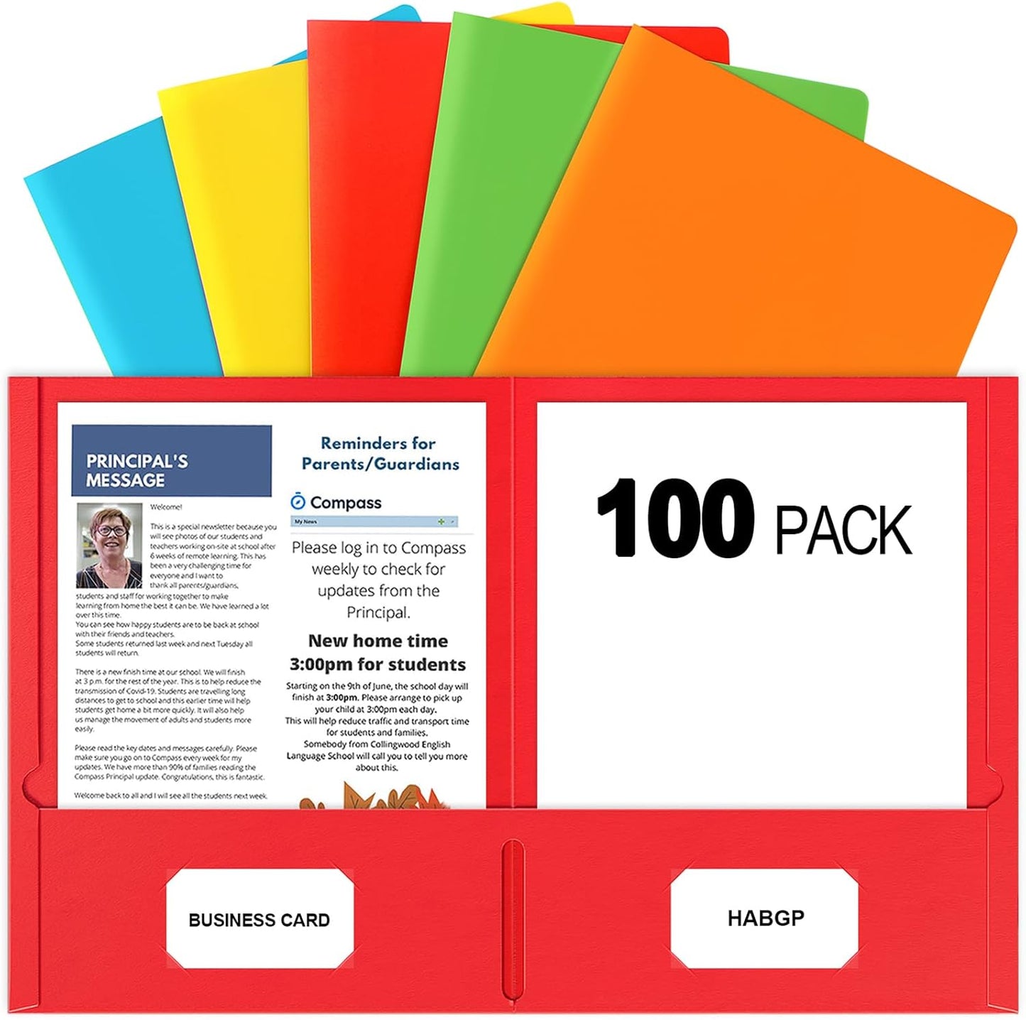 Plastic Folders with Pockets, 6 Color Heavy Duty Two Pocket Folder Business Card Holder for Office High School